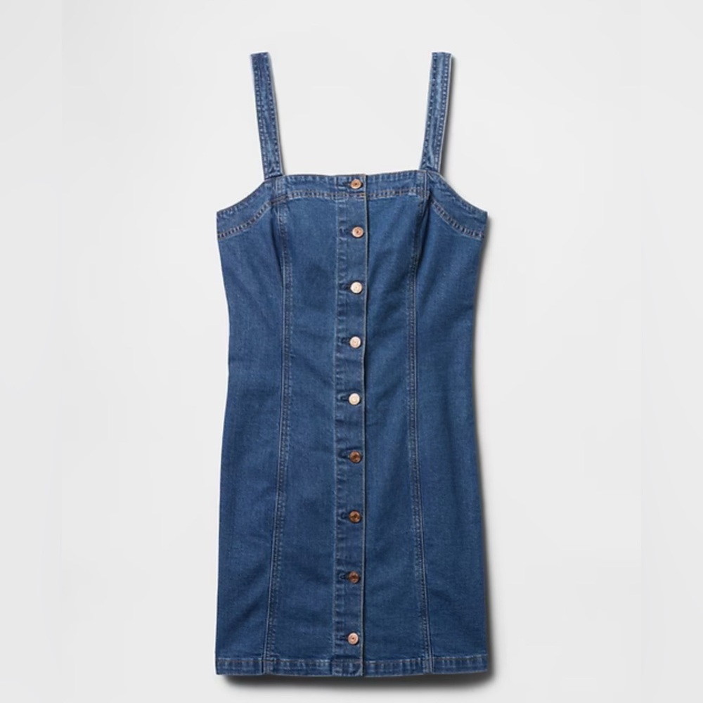 GAP Denim Metal Button Up Mini Dress size large color is light blue
